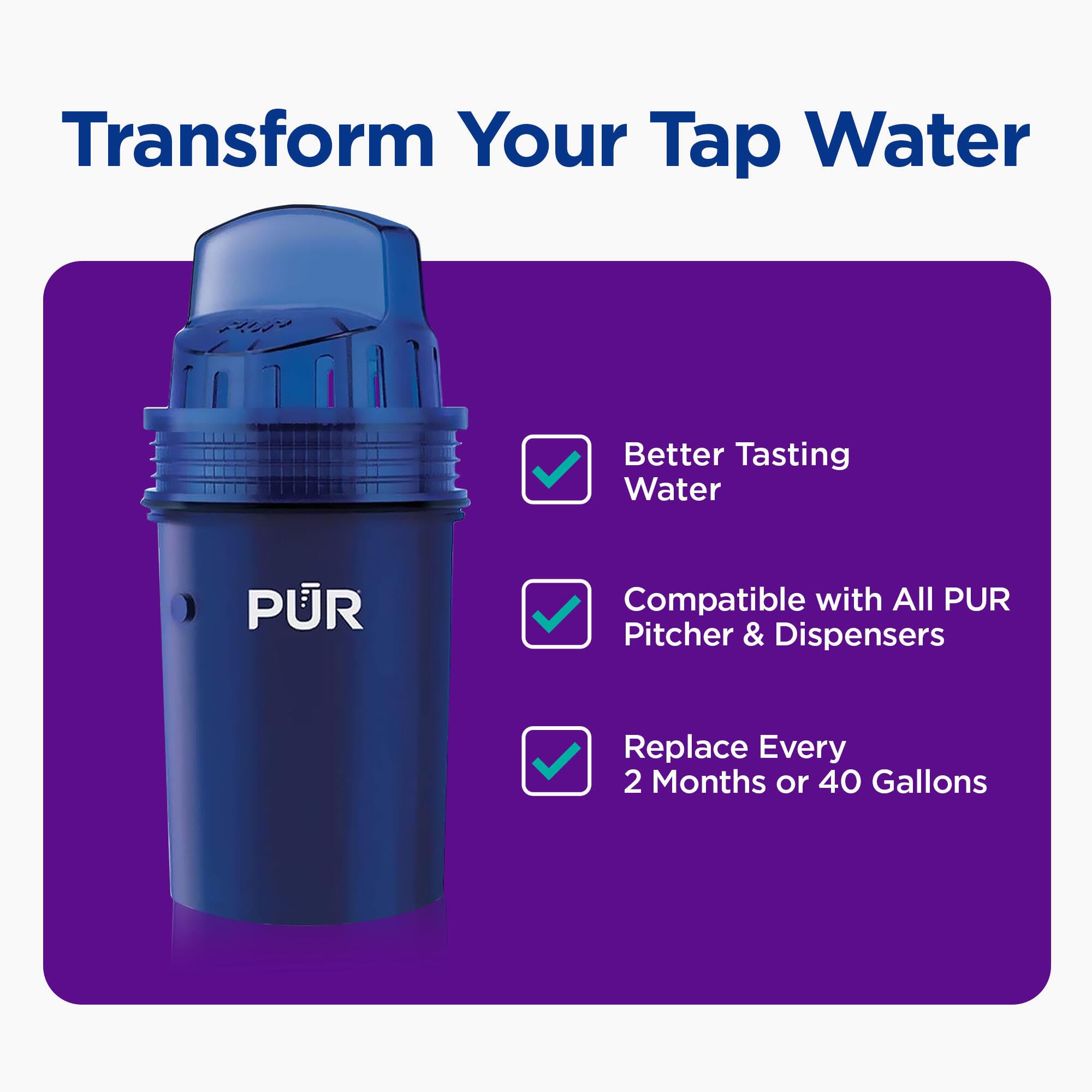 PUR filter installed in pitcher illustrating quick replacement and improved taste