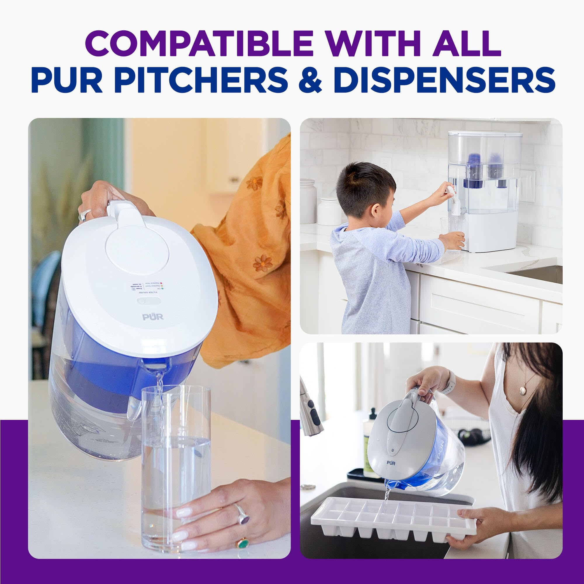 PUR filter size comparison with drinking glass to show scale for household use