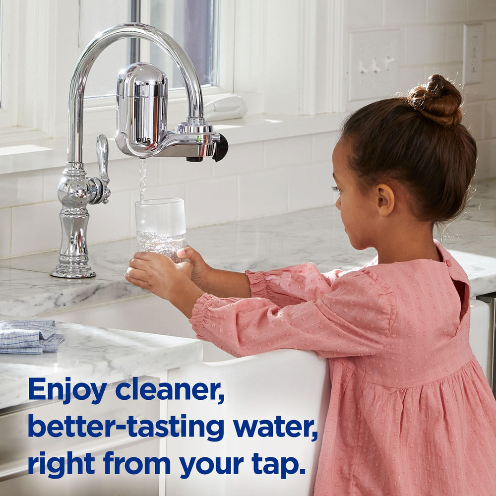PUR installed pouring water into glass to show great-tasting filtered drinking water