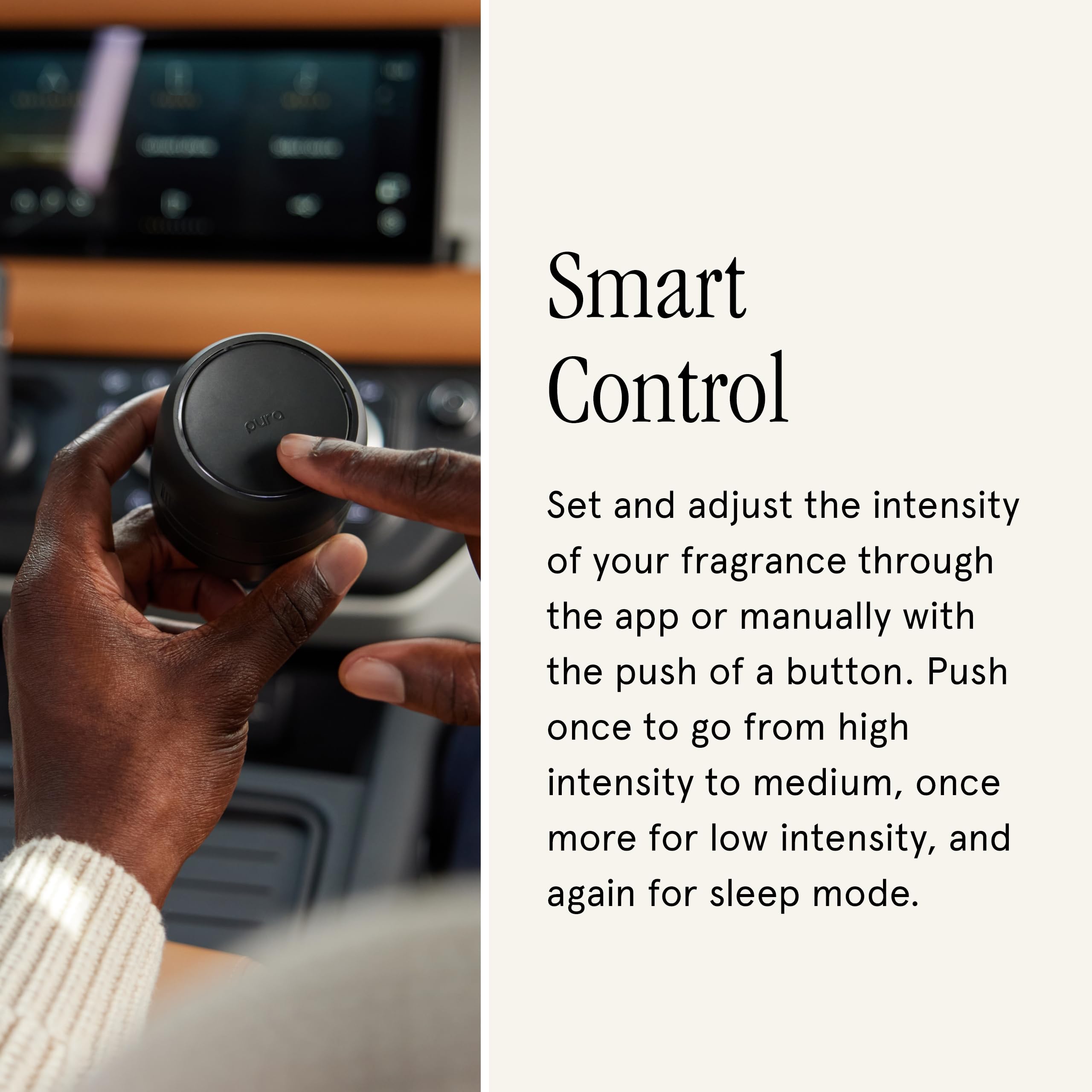 Pura in moving car illustrating motion-activated scent for convenience