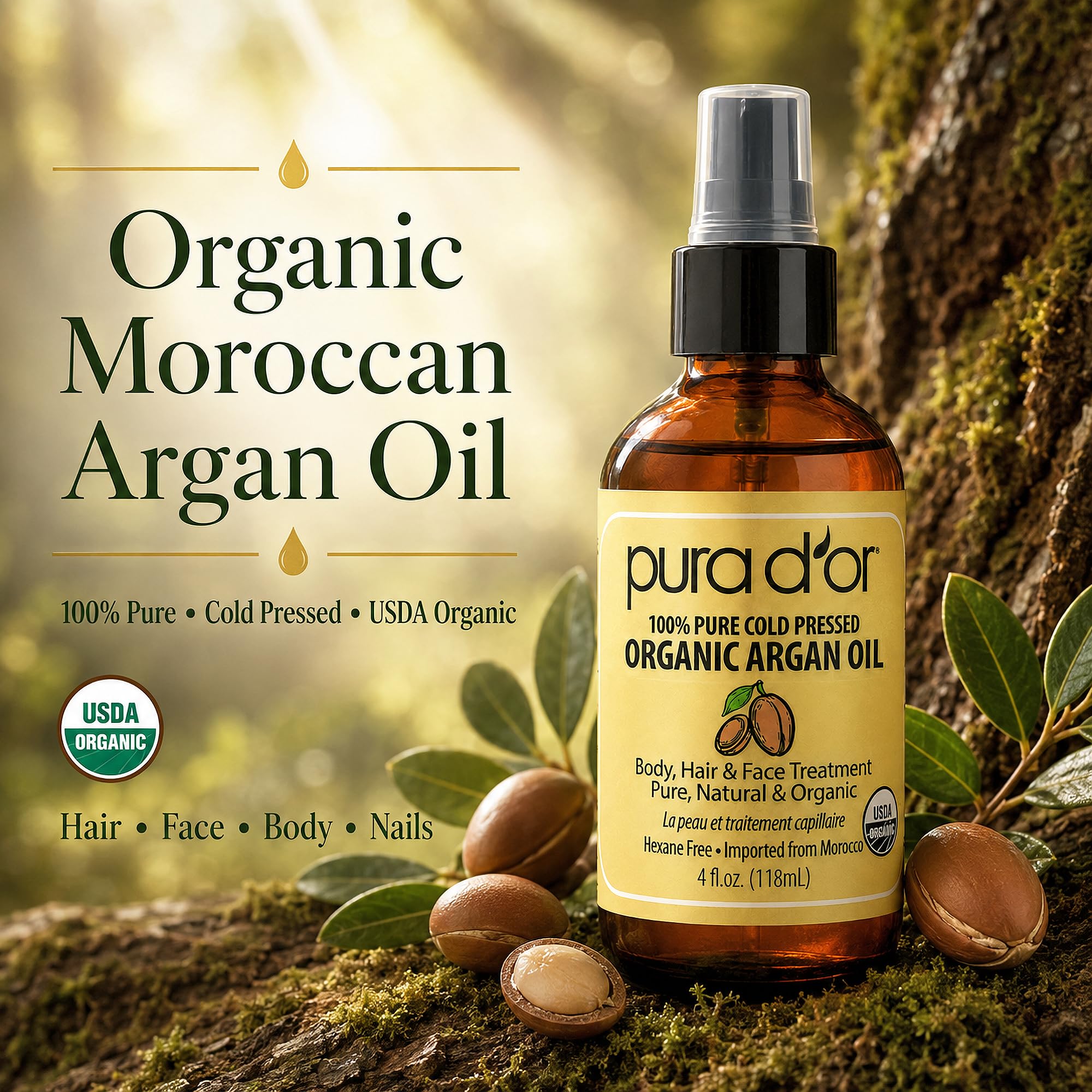 PURA D'OR oil drop close-up highlighting silky texture for fast absorption