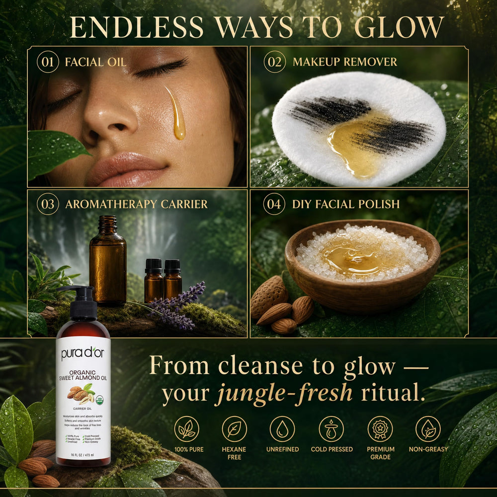 PURA D'OR oil bottle in bathroom lifestyle, suggests daily ritual benefit