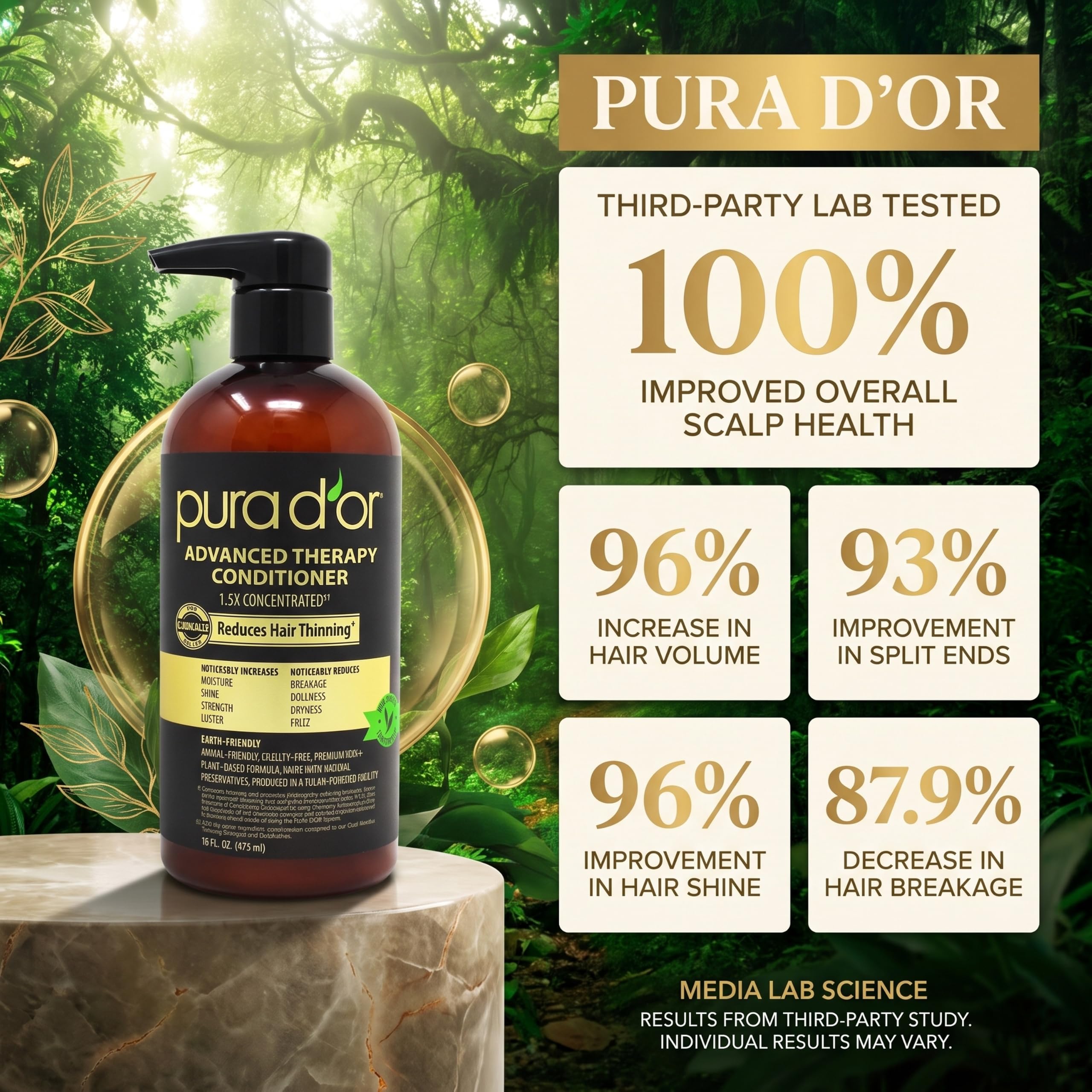 PURA D'OR conditioner being applied in shower to hydrate hair