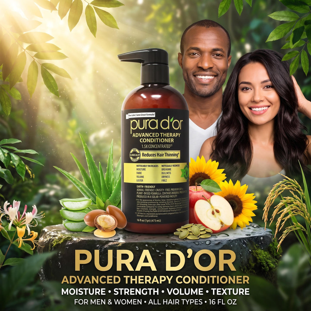 PURA D'OR creamy conditioner texture on hand for easy detangling