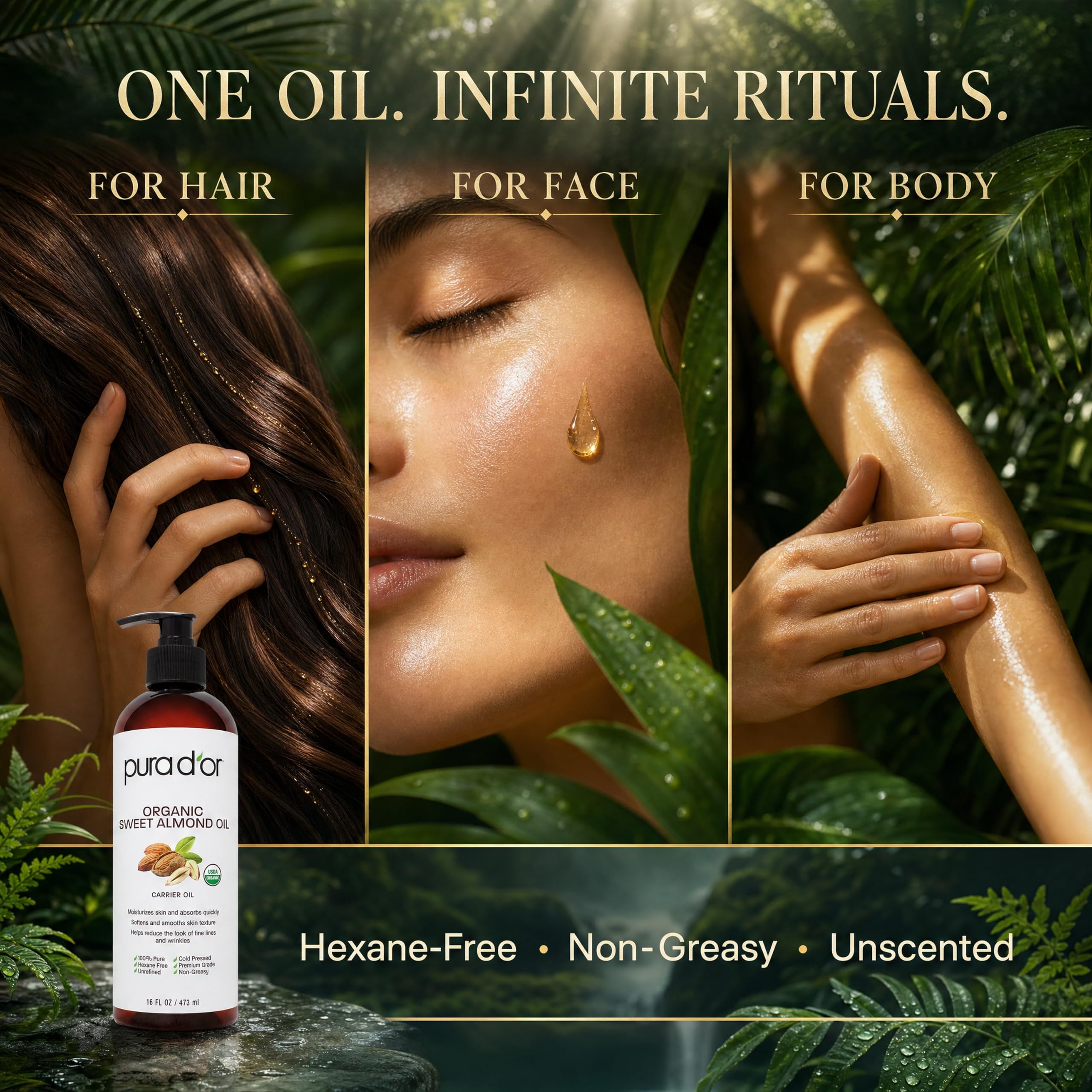 PURA D'OR rubbed into skin, moisturizes and softens complexion