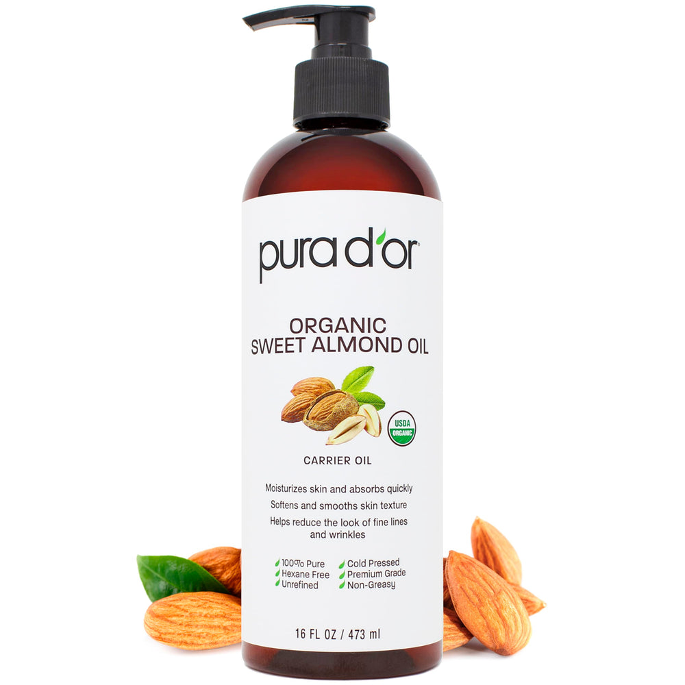 PURA D'OR front bottle showing label and organic claim, highlights purity