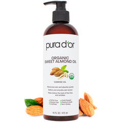 PURA D'OR front bottle showing label and organic claim, highlights purity