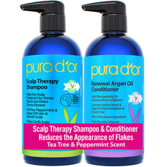 PURA D'OR front packaging showing two 16oz bottles and clear benefits