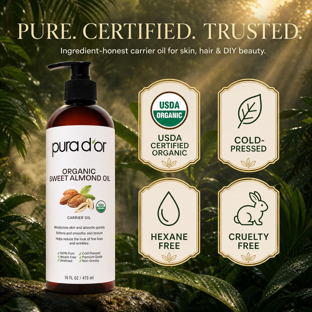 PURA D'OR applied to hair ends, adds visible shine and smoothness