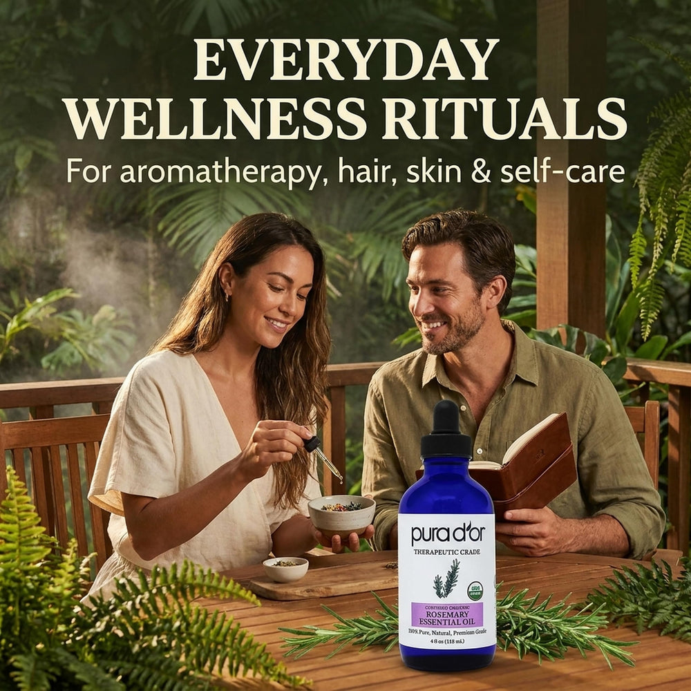 PURA D'OR beside diffuser in living room showing natural aroma enhancement benefit