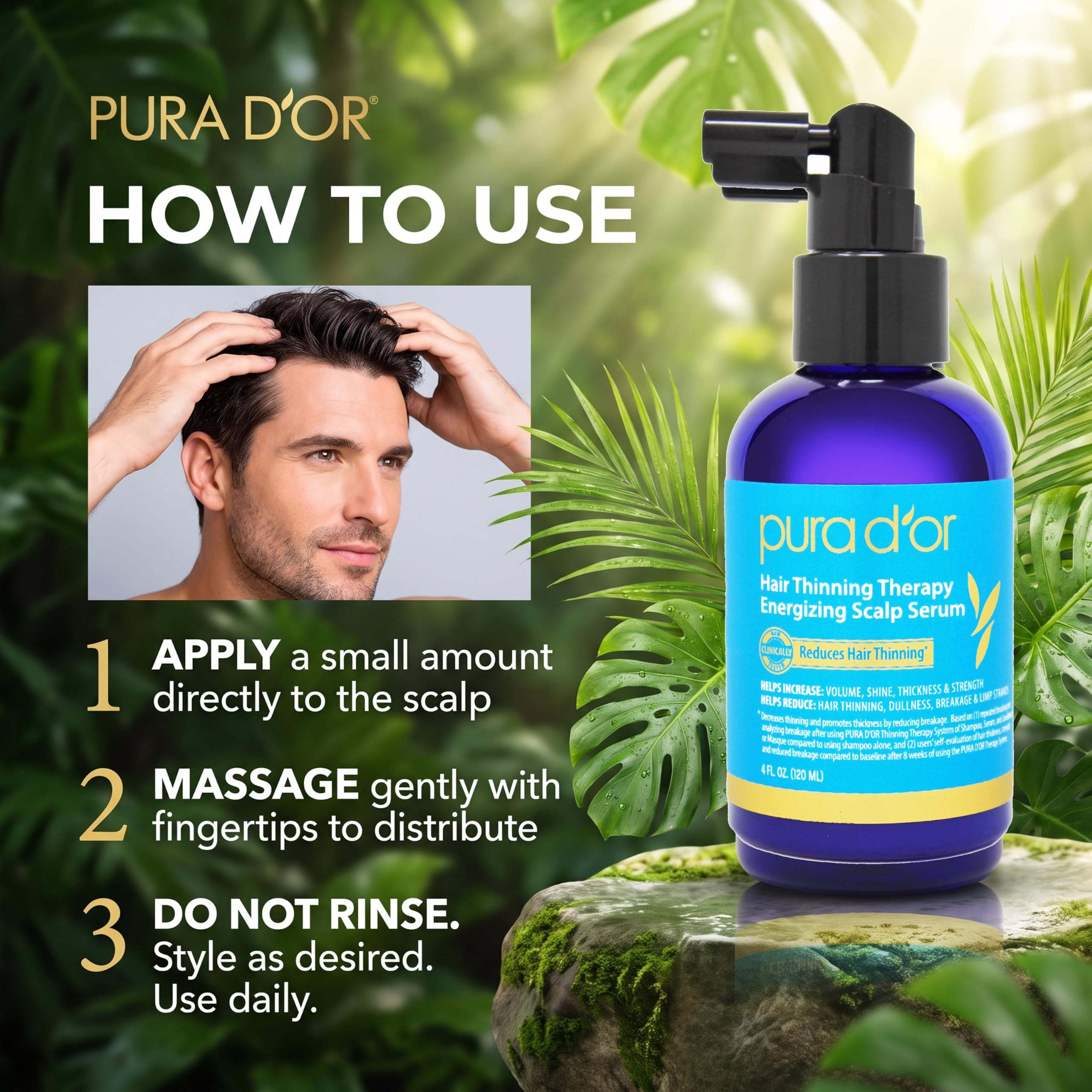 PURA D'OR before and after styling showing fuller-looking hair