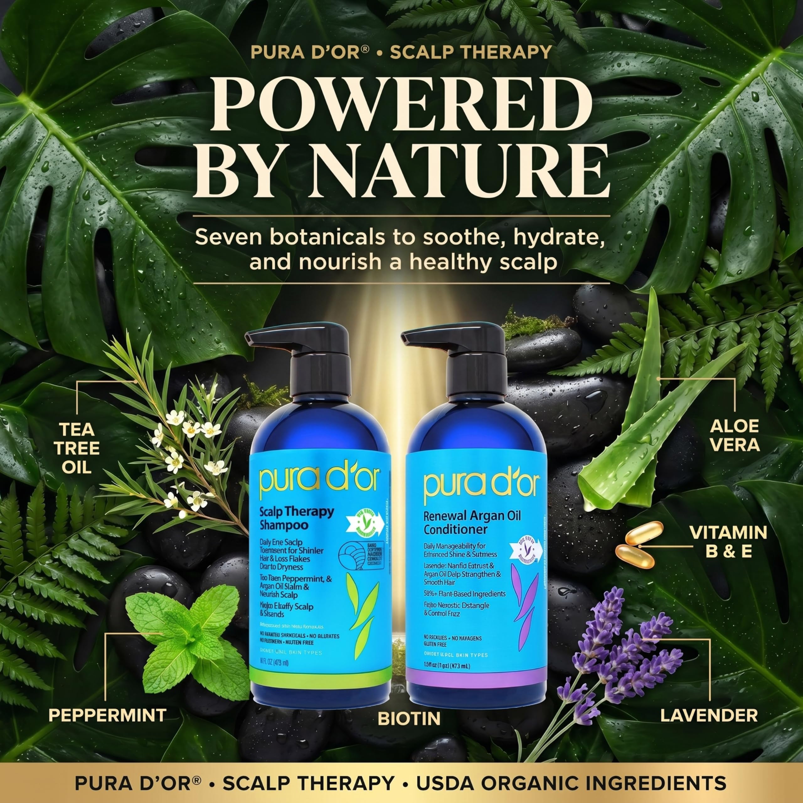 PURA D'OR shampoo lather texture illustrating gentle, effective cleansing