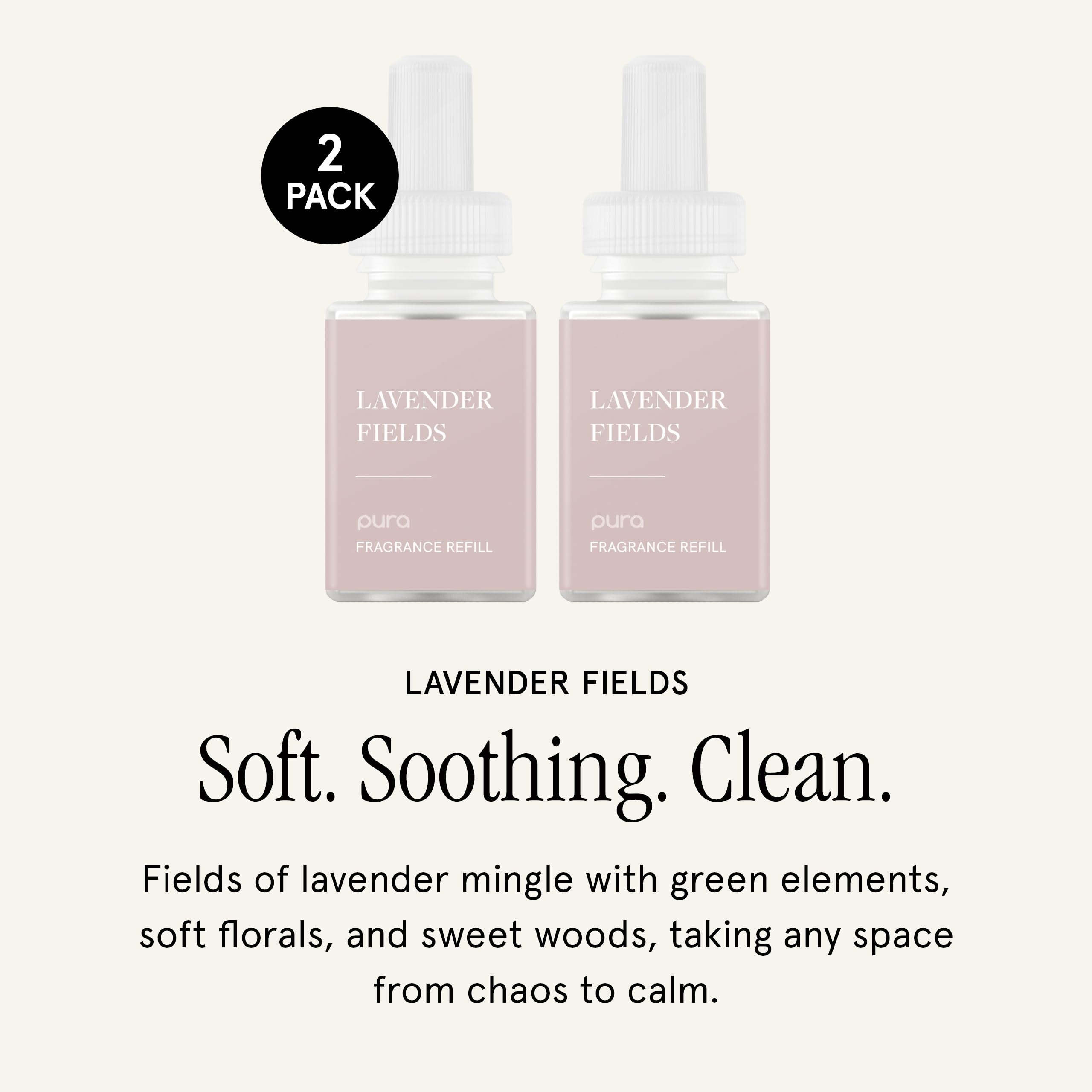 Pura lavender vial close-up highlighting nozzle detail and premium scent-release technology benefit