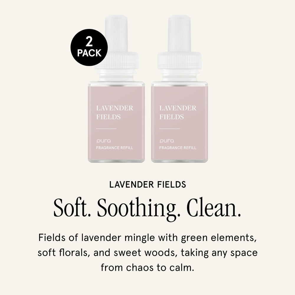 Pura lavender vial close-up highlighting nozzle detail and premium scent-release technology benefit