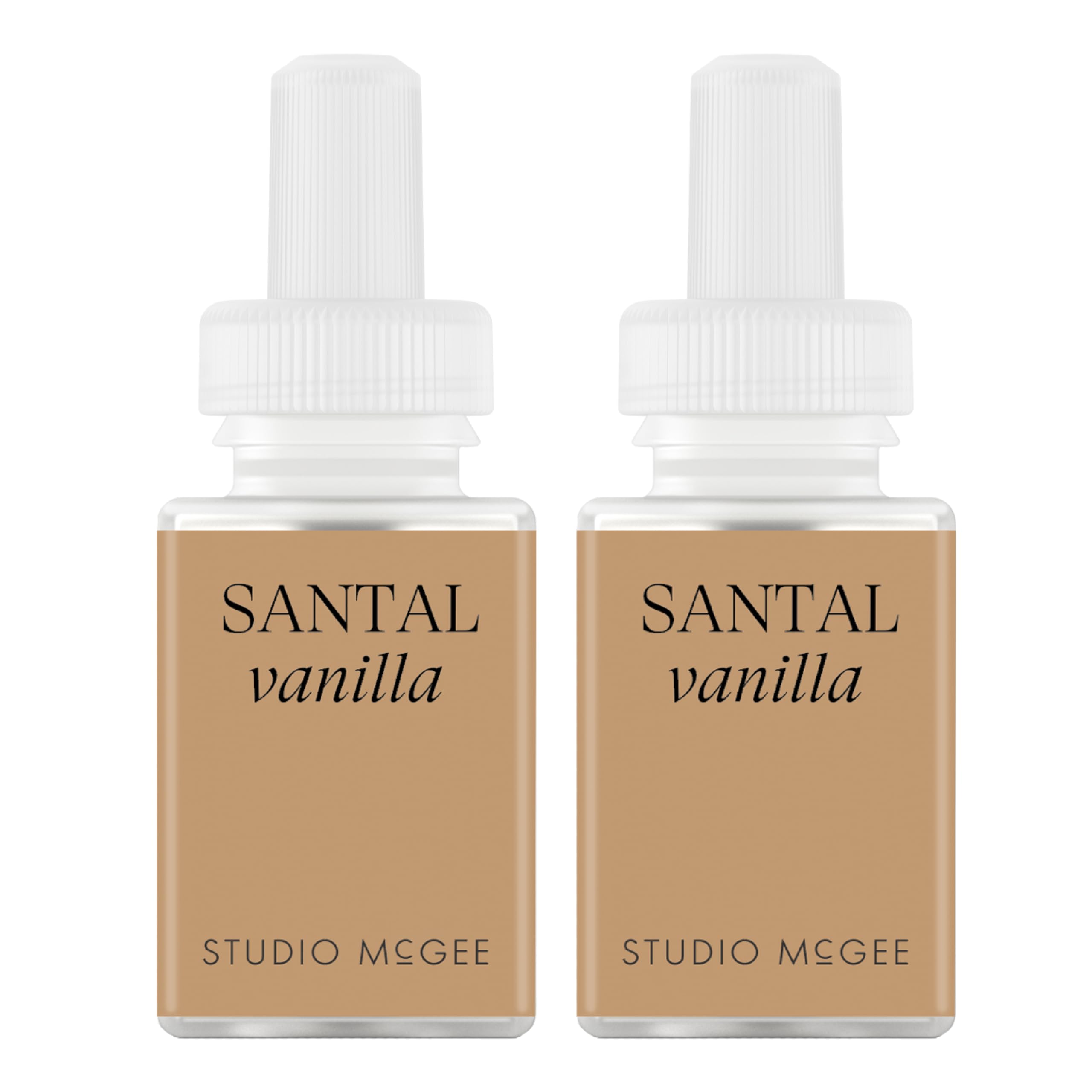 Pura Santal Vanilla front packaging showing the two refill vials and branding benefit: elegant presentation