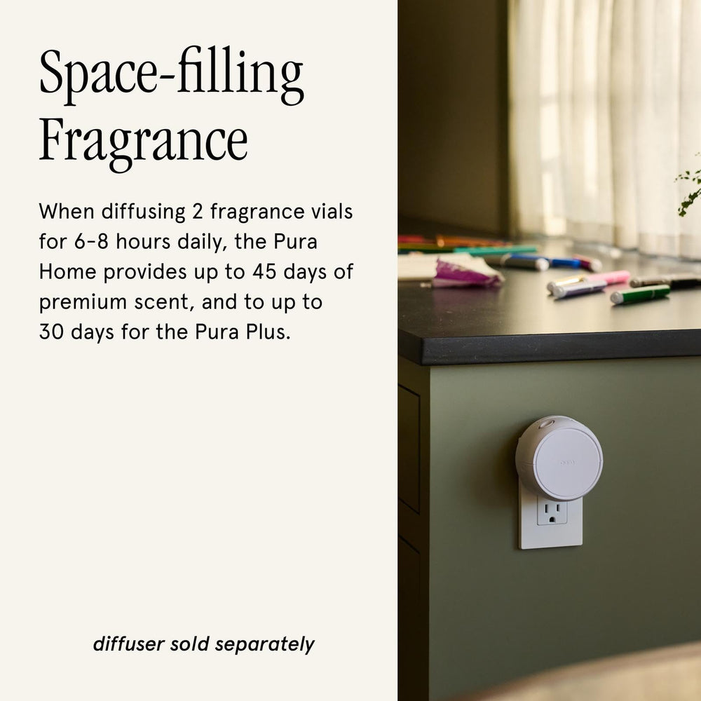 Pura label detail on Santal Vanilla vial highlighting scent notes and clear identification benefit