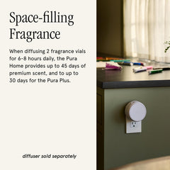 Pura label detail on Santal Vanilla vial highlighting scent notes and clear identification benefit