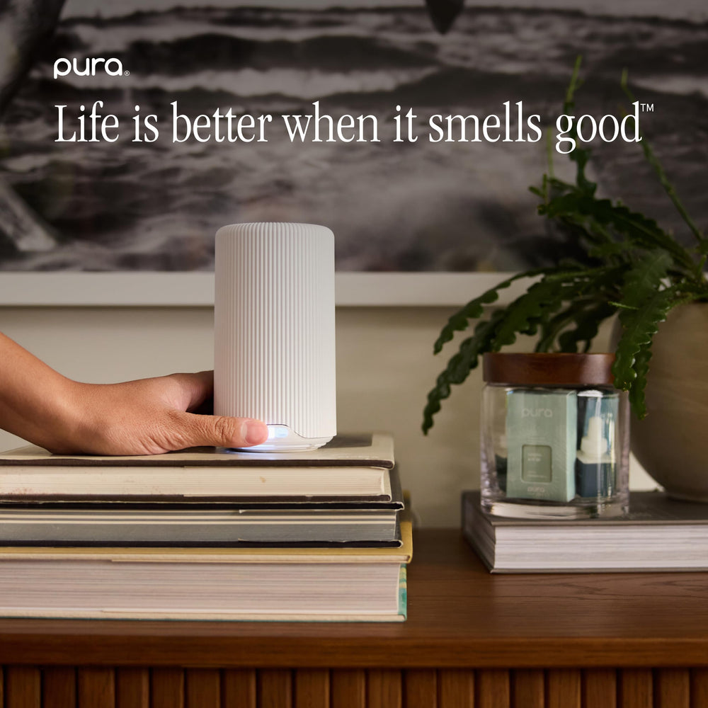 Pura Santal Vanilla in a bedroom setting illustrating relaxing aroma and mood-lifting benefit