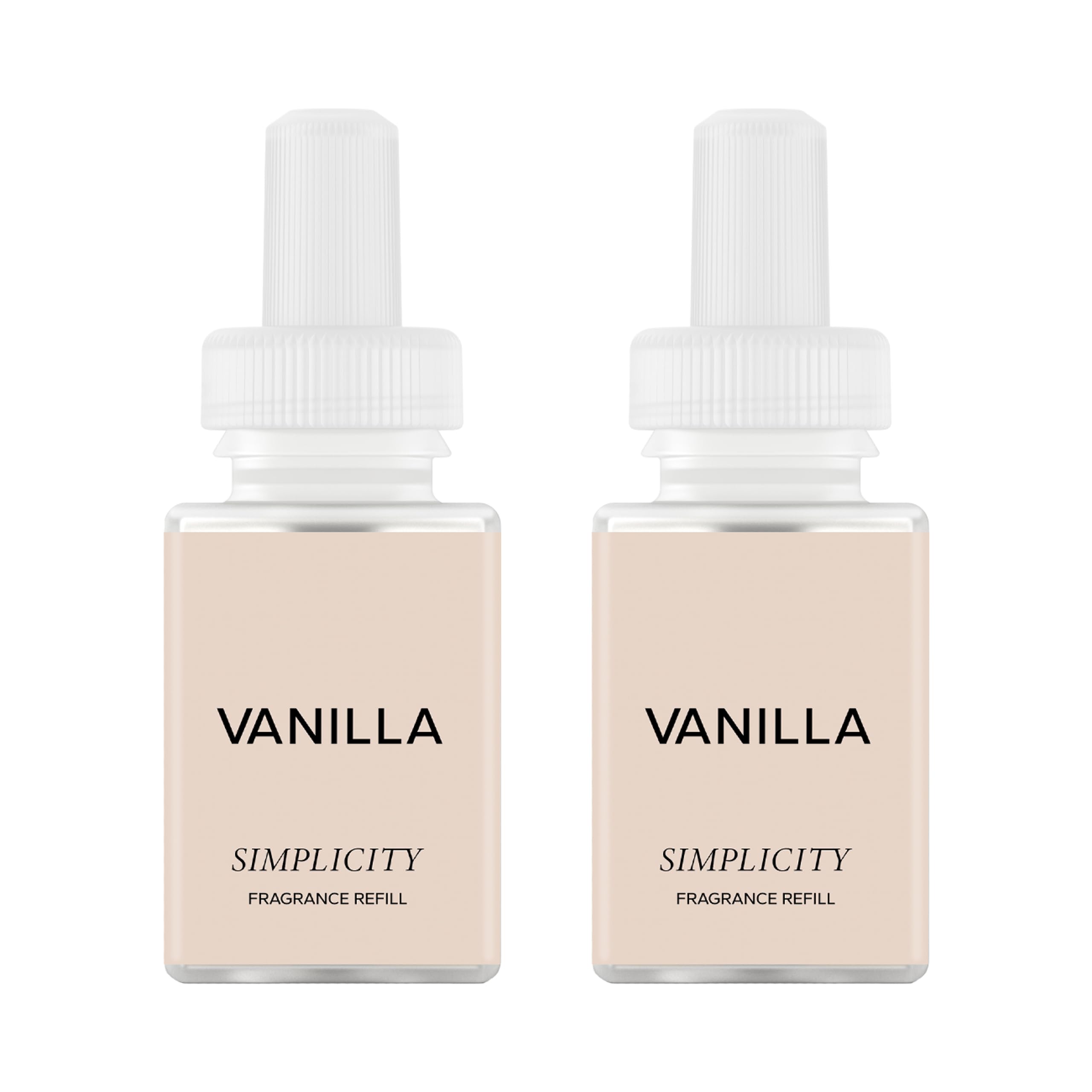Pura x Simplicity vanilla front packaging showing two smart vials and branding benefit