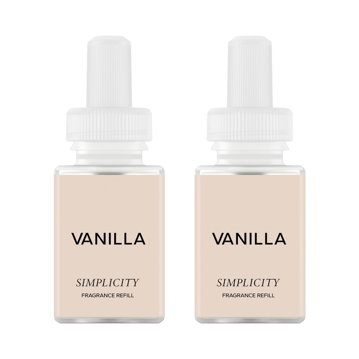 Pura x Simplicity vanilla front packaging showing two smart vials and branding benefit