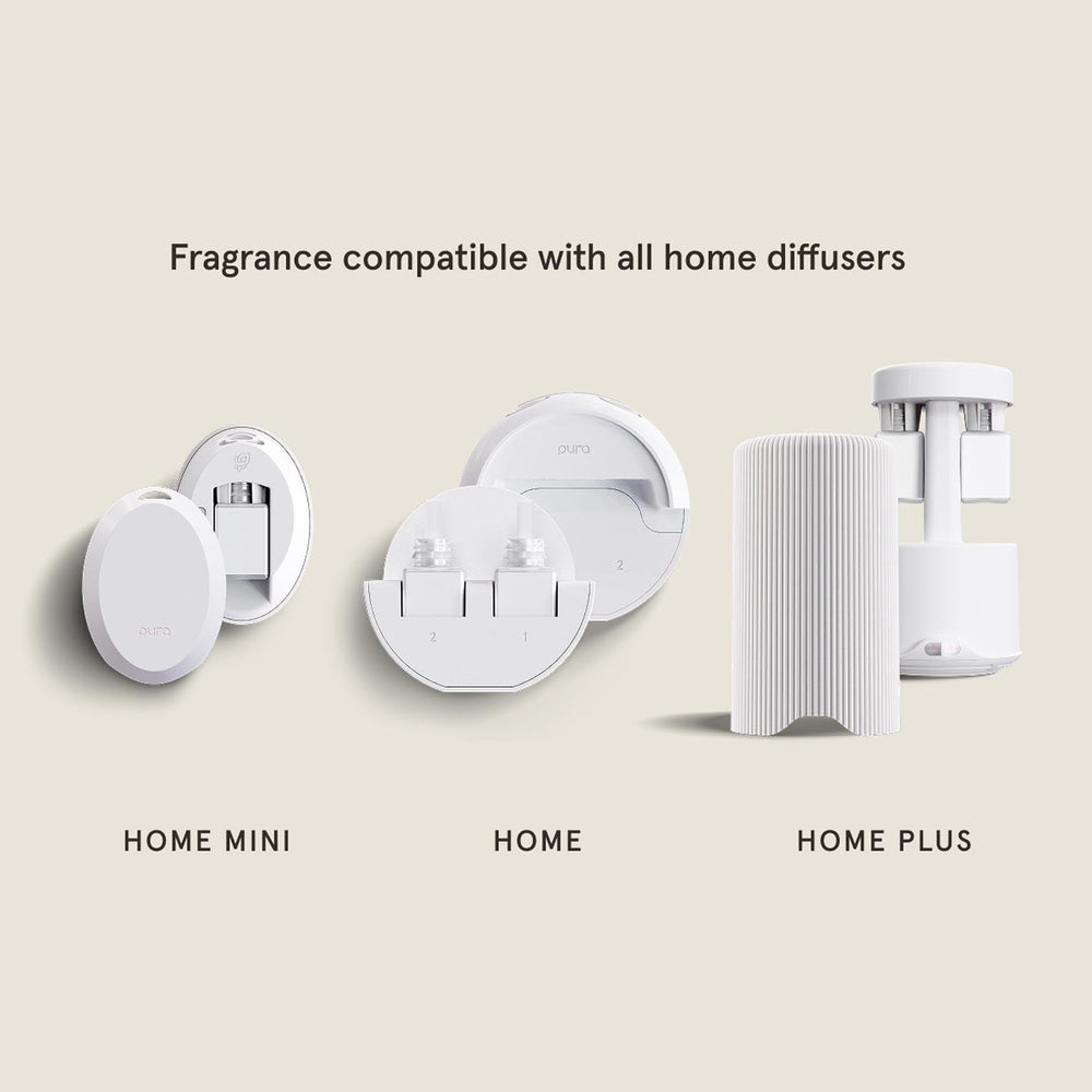 Pura vials beside a book demonstrating scale and convenience for home use benefit