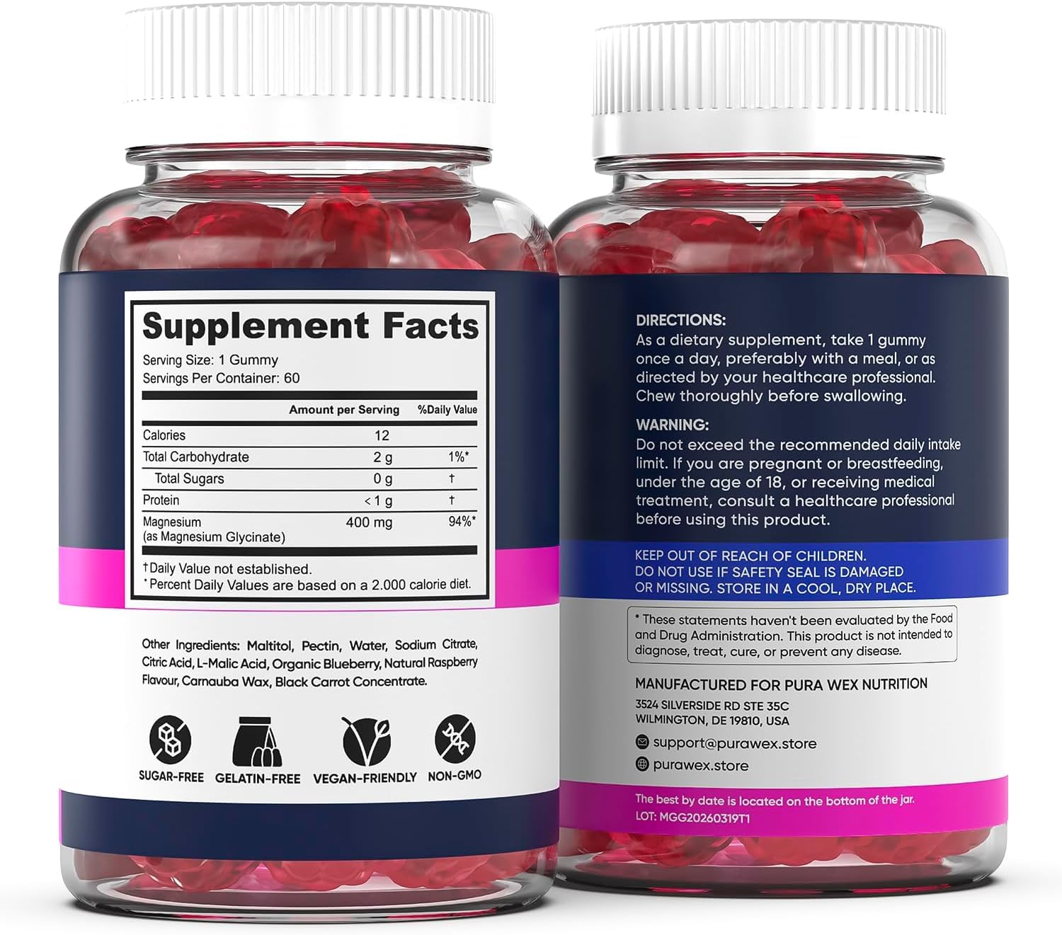 PURA WEX NUTRITION gummy next to fruit showing size and serving context