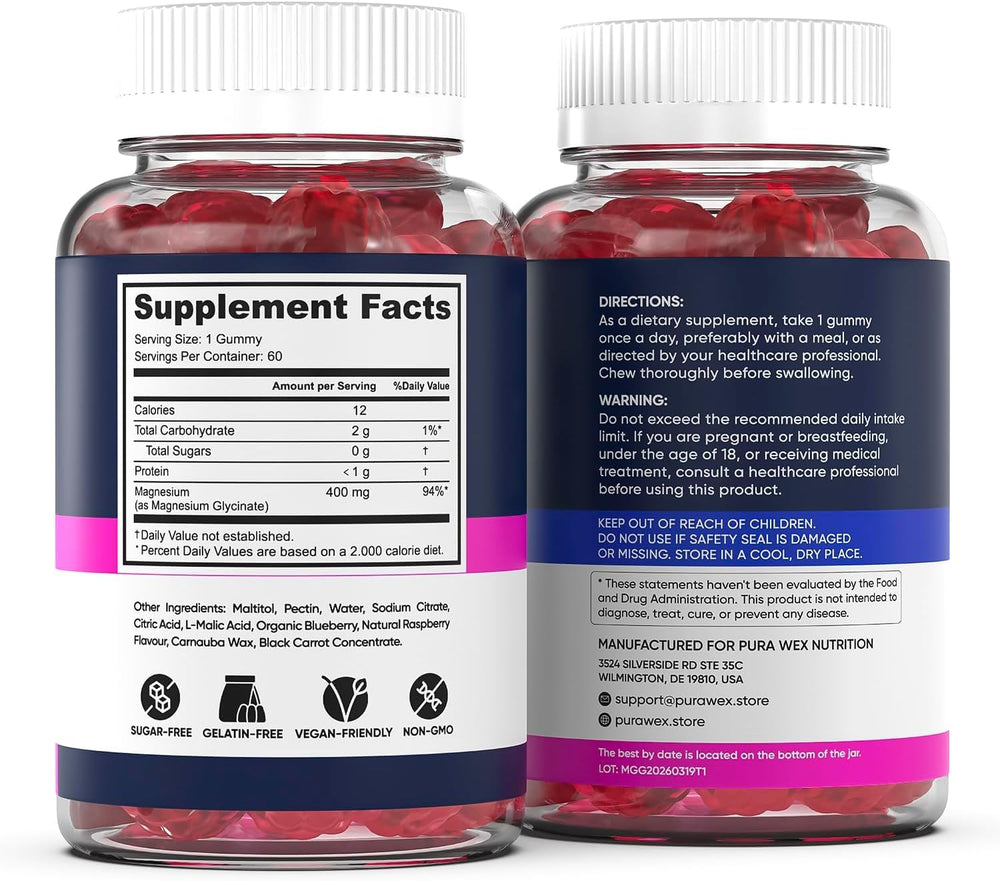 PURA WEX NUTRITION gummy next to fruit showing size and serving context
