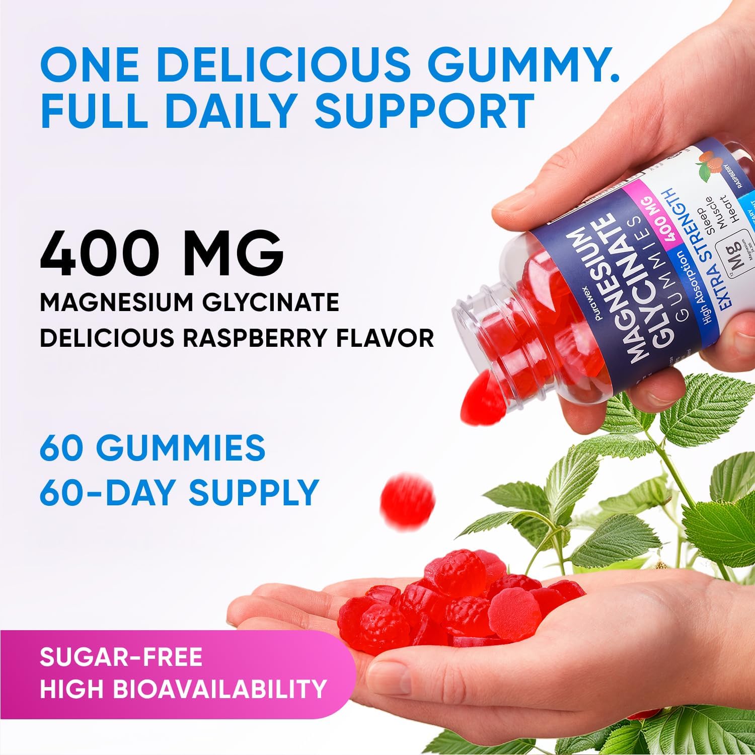 PURA WEX NUTRITION single gummy on hand highlighting convenient dosing
