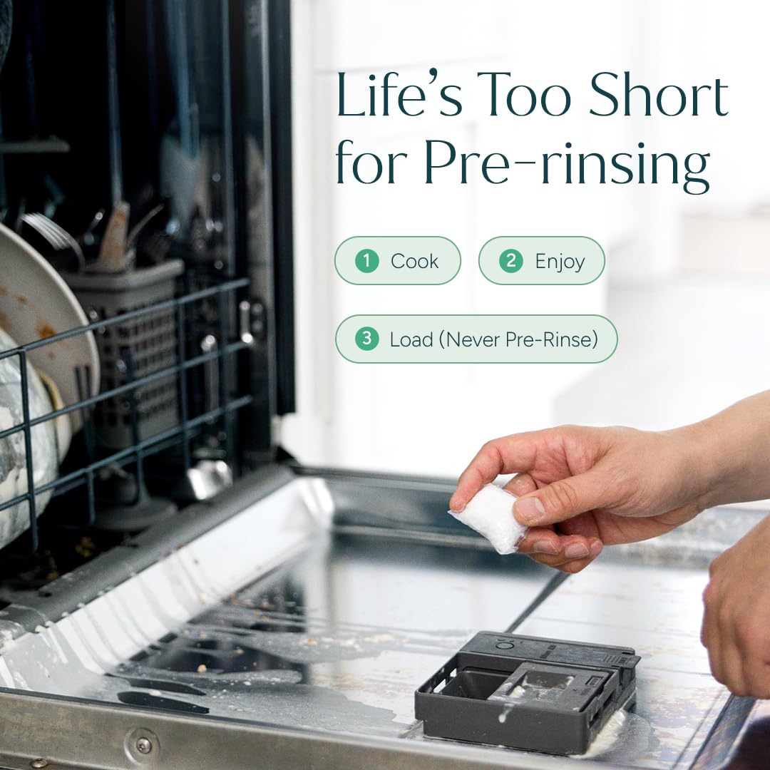 Dishwasher interior loaded with dishes and a Puracy pod placed inside