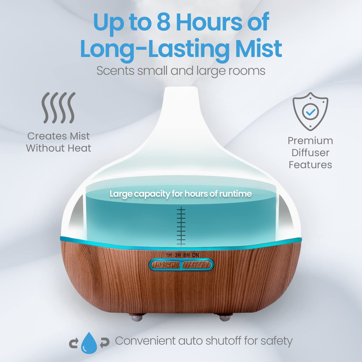 Pure Daily Care diffuser LED light ring illuminated showing mood lighting benefits