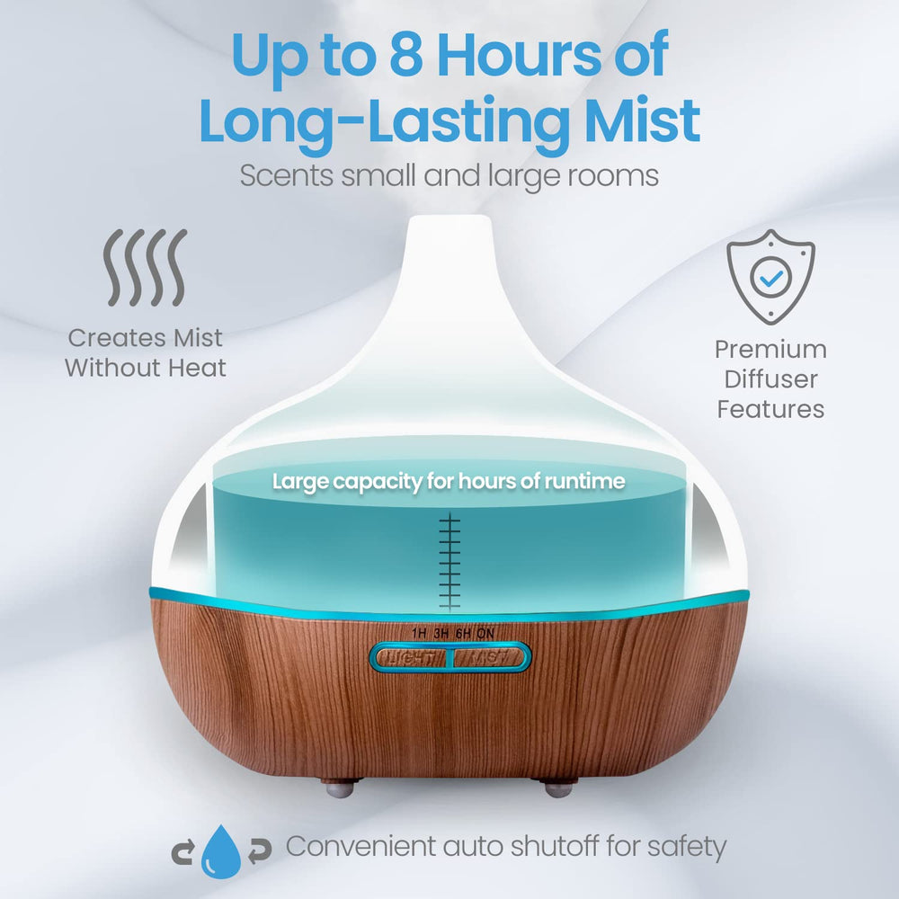 Pure Daily Care diffuser LED light ring illuminated showing mood lighting benefits