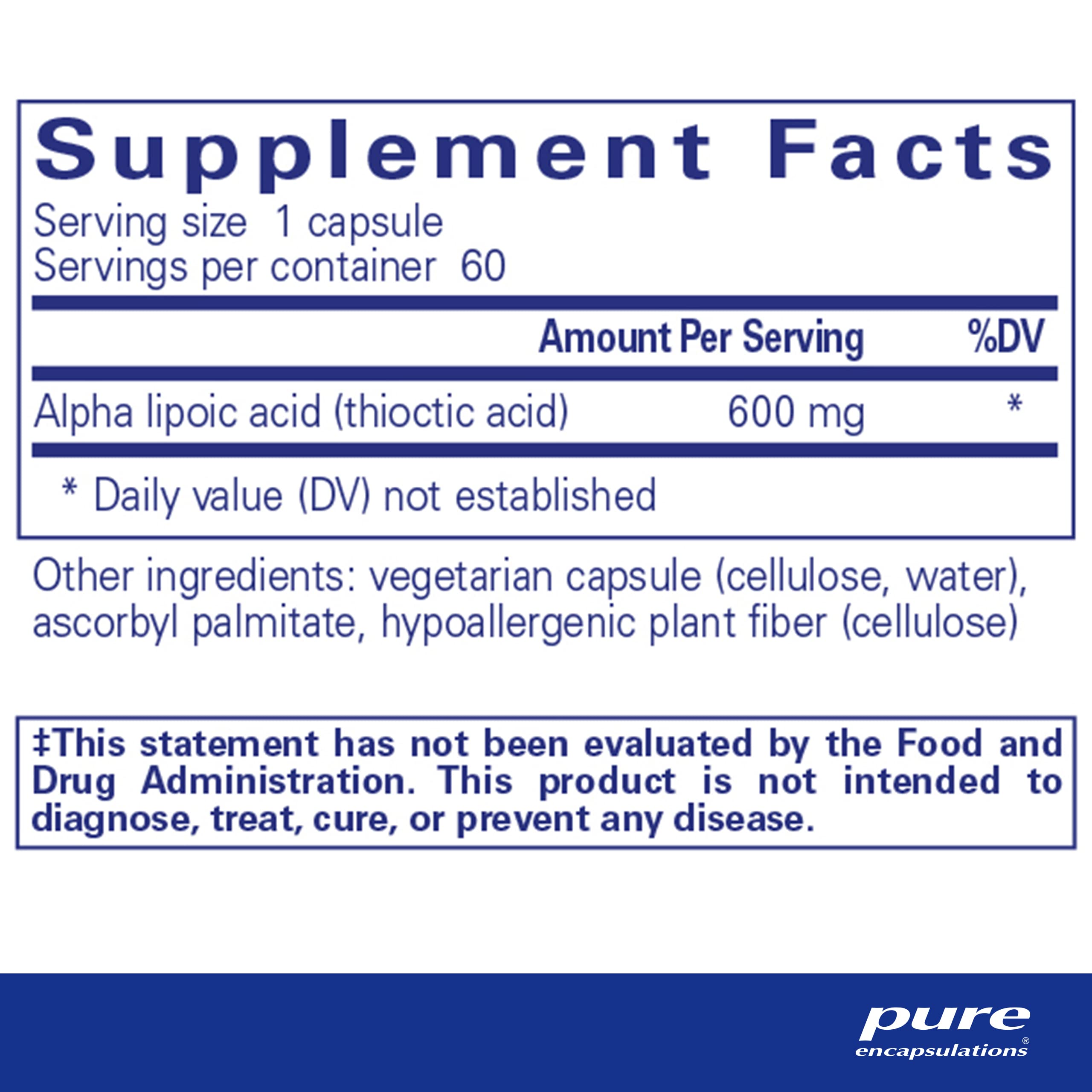 Pure Encapsulations closeup of ALA capsules highlighting clean texture
