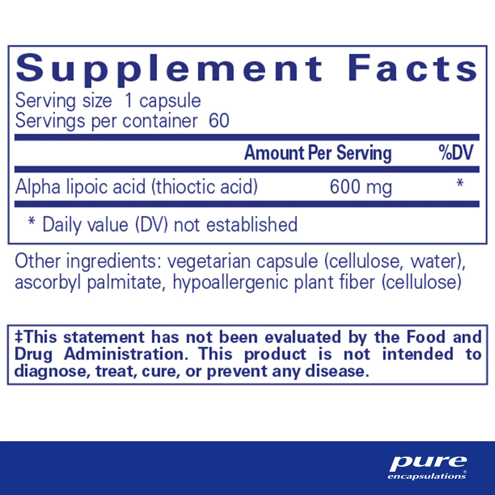 Pure Encapsulations closeup of ALA capsules highlighting clean texture