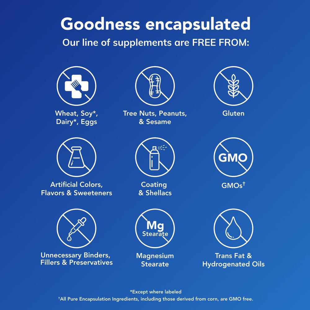 Pure Encapsulations capsule in hand to show actual size and easy-to-take benefit