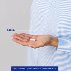 Pure Encapsulations bottle in hand to show scale and capsule quantity benefit