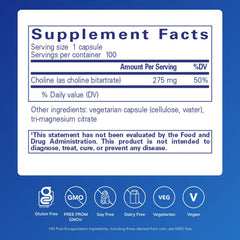 Close-up of one Pure Encapsulations choline capsule highlighting smooth texture and purity