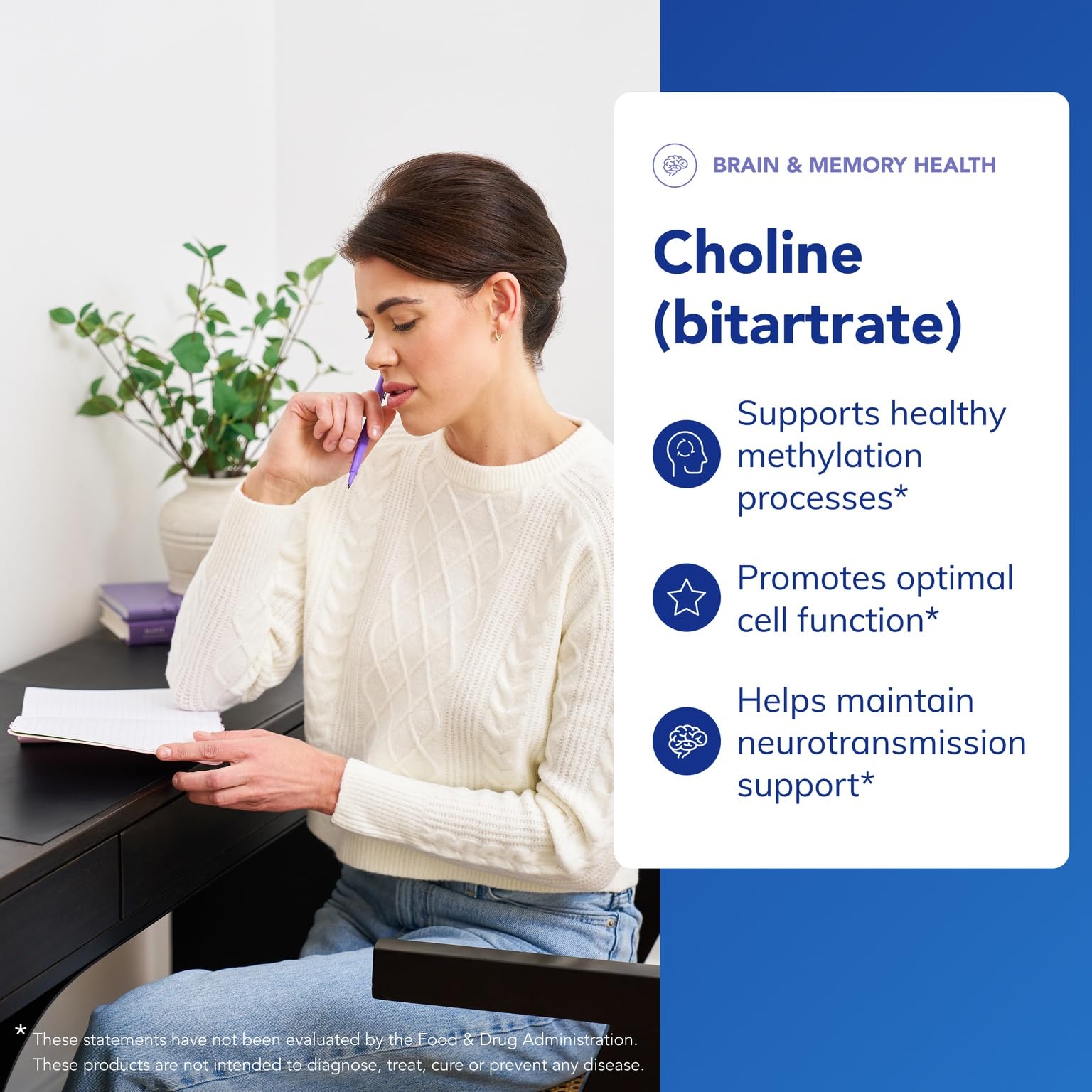 Several Pure Encapsulations choline capsules spread on surface showing easy dosing advantage