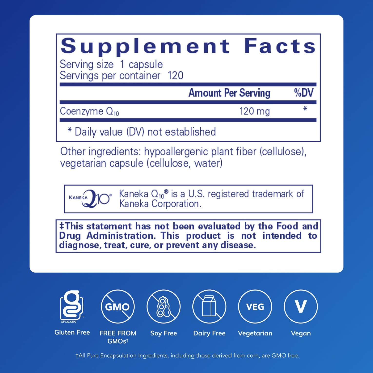 Pure Encapsulations single CoQ10 capsule close-up highlighting hypoallergenic purity