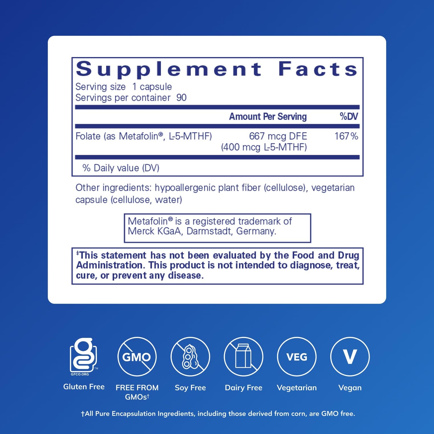 Pure Encapsulations Folate 400 bottle top view highlighting sealed cap and premium packaging for freshness