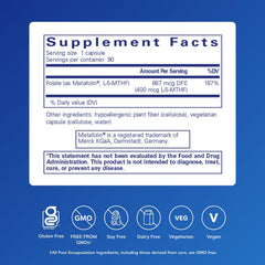 Pure Encapsulations Folate 400 bottle top view highlighting sealed cap and premium packaging for freshness