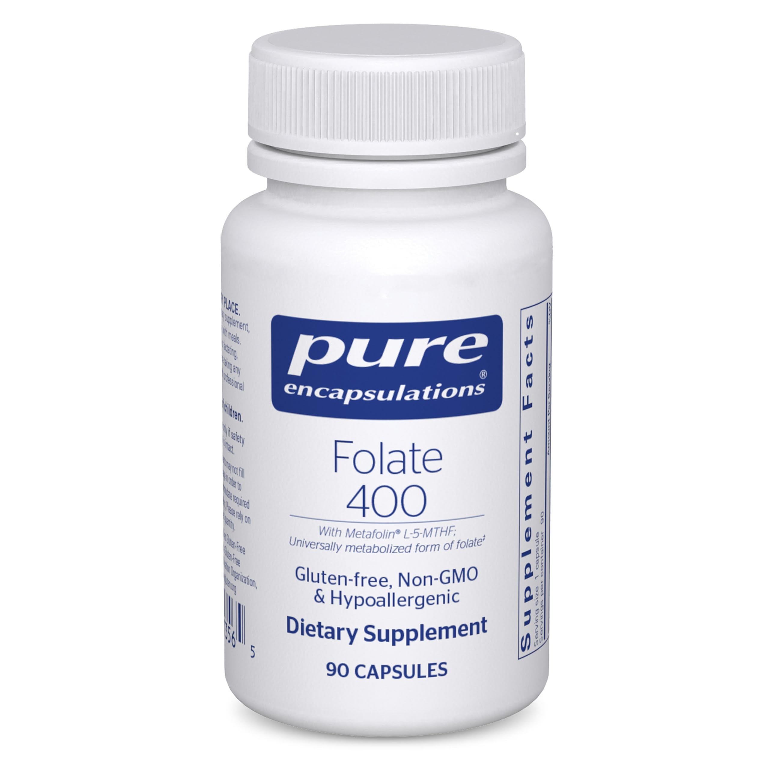 Pure Encapsulations Folate 400 front label showing product name and capsule count for clear identification