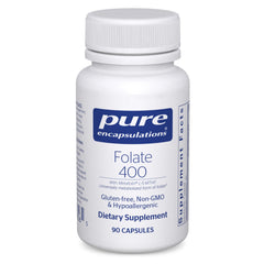 Pure Encapsulations Folate 400 front label showing product name and capsule count for clear identification