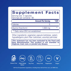Pure Encapsulations Glycine label close-up highlighting vegan and non-GMO attributes