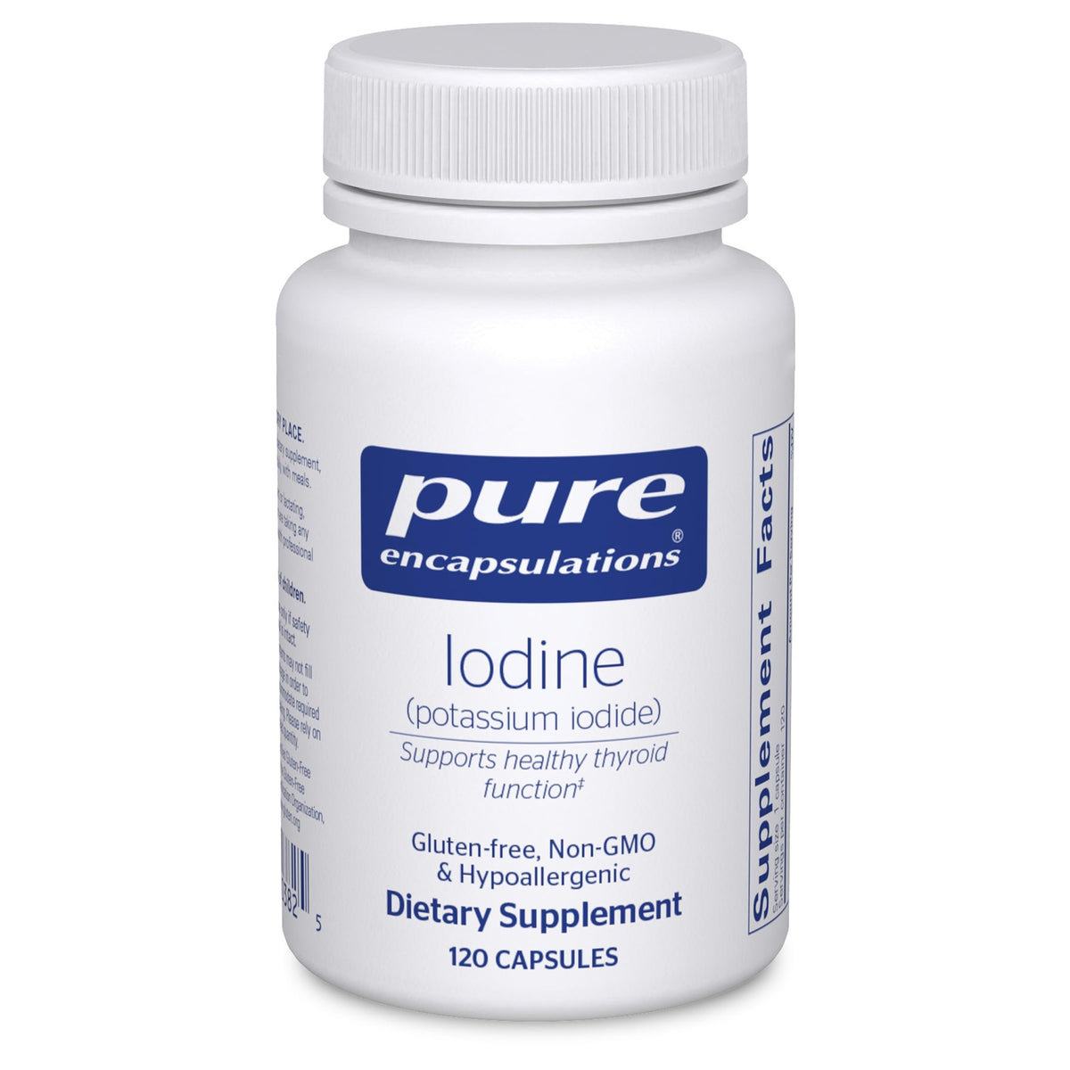 Pure Encapsulations bottle front view showing clean iodine supplement labeling and benefits