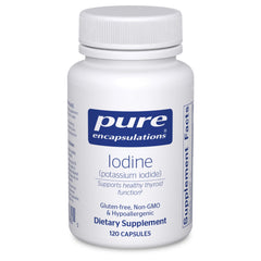 Pure Encapsulations bottle front view showing clean iodine supplement labeling and benefits