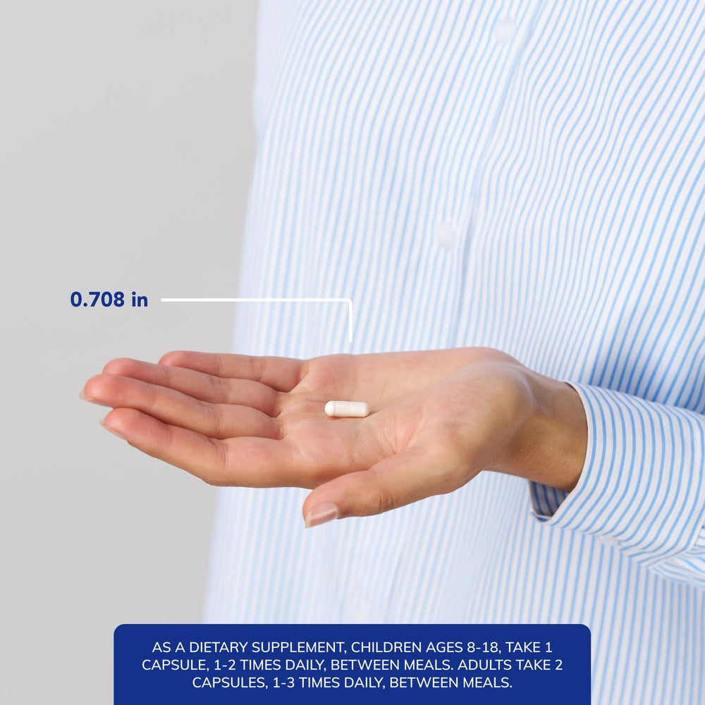 Pure Encapsulations handful of capsules demonstrating serving size and convenience