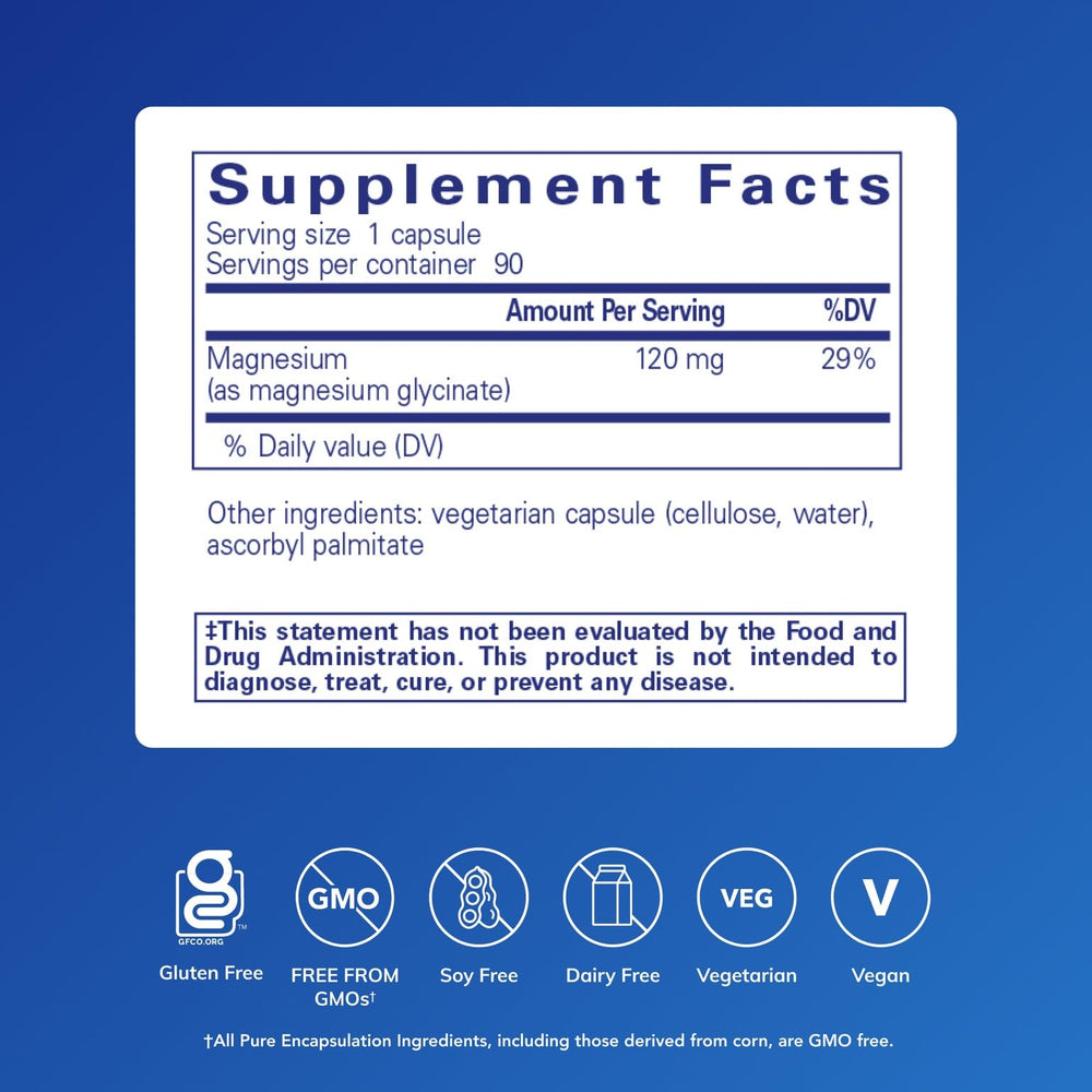 close-up of a single Pure Encapsulations magnesium glycinate capsule showing smooth texture