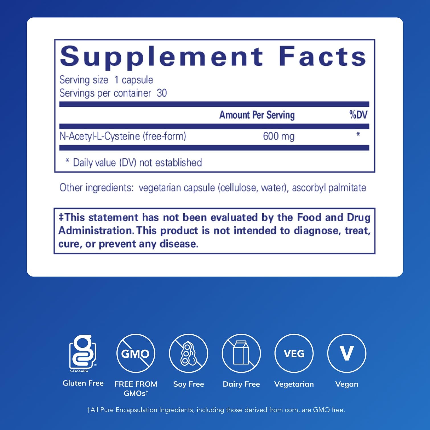 Close-up of a Pure Encapsulations NAC capsule highlighting smooth texture and purity