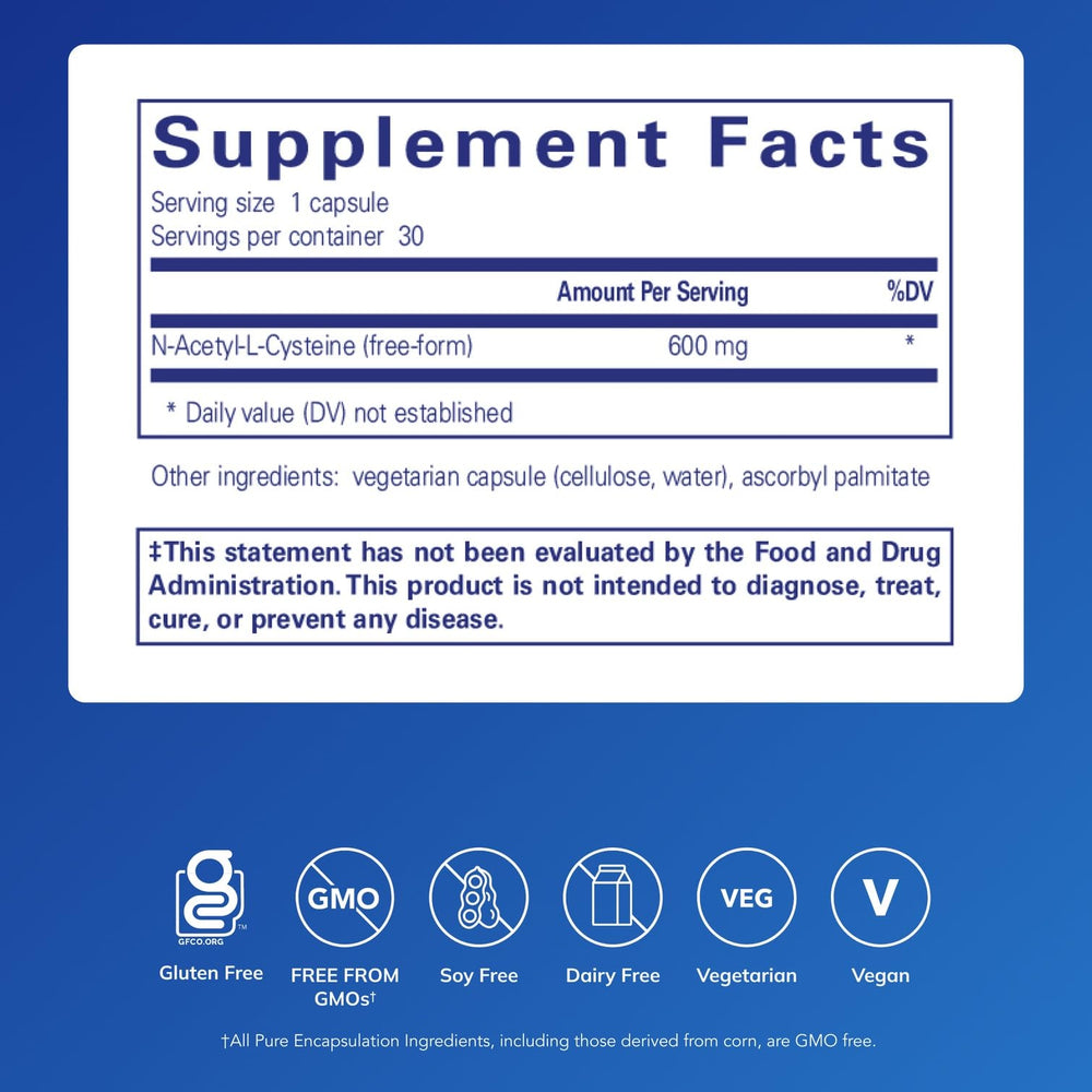 Close-up of a Pure Encapsulations NAC capsule highlighting smooth texture and purity