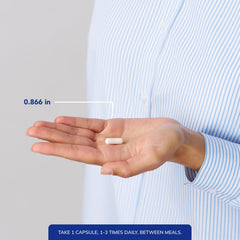 Hand holding one Pure Encapsulations NAC capsule for size and dosing clarity benefit